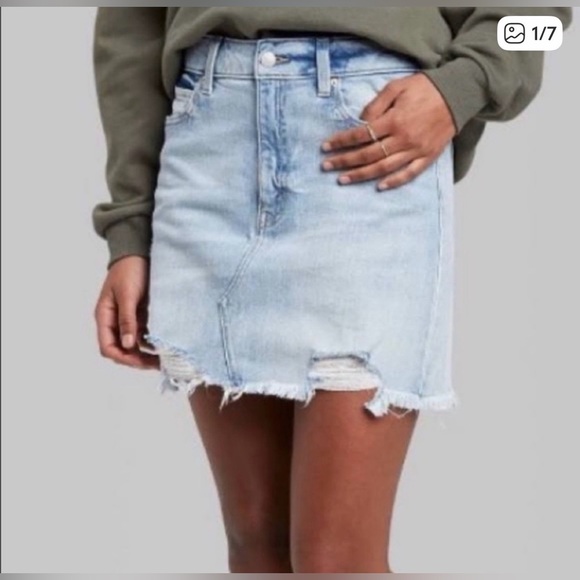 NEW Wild Fable High Rise Distressed Stretch Denim Jean Mini Skirt - Picture 3 of 11